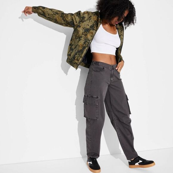 Wild Fable Pants - Wild Fable - Women's Mid-Rise Barrel Cargo Pants - Wild Fable B Black